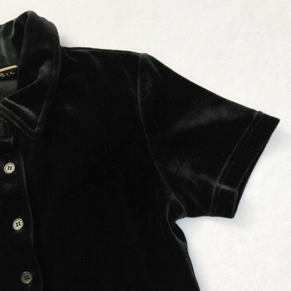 ENERGIE Black Velvet Shirt Stretchable Short Sleeves Button Front Collar Size M - Picture 6 of 13